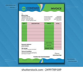 Print ready editable Invoice template vector design for your Businesses.