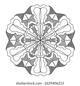Imprimir mandala pronta para colorir o livro de páginas ou atividade meditativa. Design de pétala simétrico simples com uma pequena flor no centro. Ilustração vetorial de alta qualidade em um fundo branco, EPS 10. 