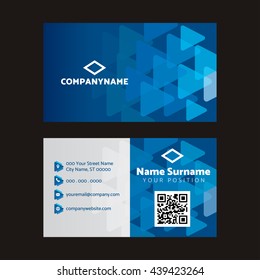 Print Ready Modern Blue Business Card With QR Code For Companies