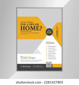 Ejemplo de diseño de plantillas de folletos de póster de volante inmobiliario creativo y listo para impresión, ejemplo de publicidad de agencia de negocios inmobiliaria