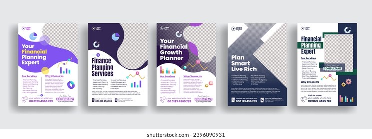 
Print ready modern flyer set for Financial, Accounting and bookkeeping consultant service poster bundle, income tax, budget, investment, audit service leaflet design pack