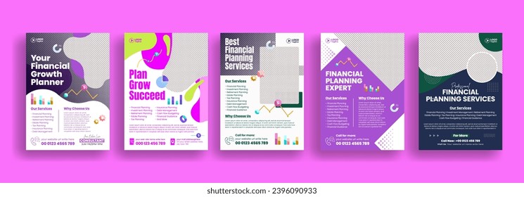 
Print ready modern flyer set for Financial, Accounting and bookkeeping consultant service poster bundle, income tax, budget, investment, audit service leaflet design pack
