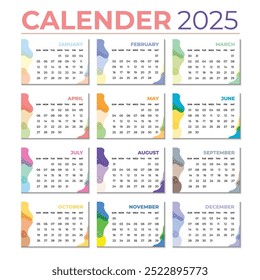 Calendário de Mesa de Ano Novo Pronto para Impressão 2025