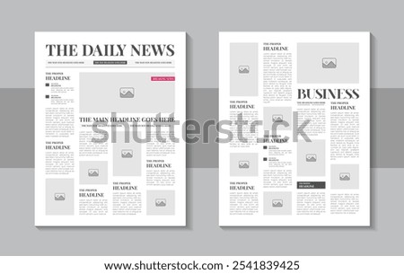 Print ready newspaper template layout design with headlines, illustrations, column articles, daily advertising, Newsprint design, magazine page or Newspaper layout vintage newspaper design
