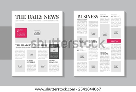 Print ready newspaper template layout design with headlines, daily advertising, Newsprint design, magazine page or Graphical layout newspaper background template