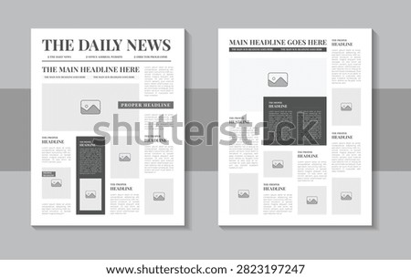Print ready newspaper template layout design with paper sheets media template, headlines, and daily news column article layout