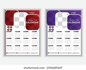 Print Ready One Page Fashion Sale Calendar Design 2025 template. Wall Calendar 2025 Template Design. 