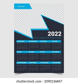 Print Ready One Page Wall calendar design template for 2022 Vector template collection. Week starts on Monday and clean, stylish and creative eye catchy design.