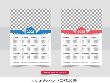 Print Ready One Page wall calendar template design for 2023, Week starts on Sunday calendar design 2023, Print Ready singlepage wall calendar template design for 2023