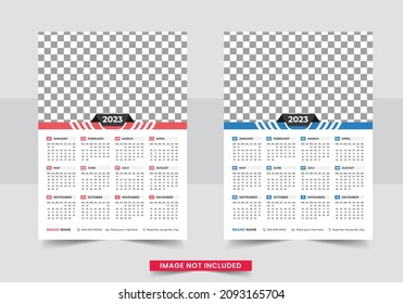 Plantilla de calendario de pared de una página preparada para impresión para 2023, la semana comienza el diseño del calendario del domingo 2023, diseño de plantilla de calendario de pared de una página preparada para impresión para 2023