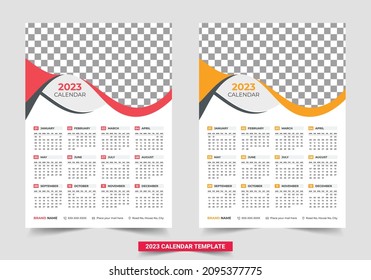 Diseño de plantilla de calendario de pared de una página lista para imprimir para 2023. Ilustración vectorial del año natural 2023. La semana empieza el domingo. Plantilla de calendario anual 2023. Diseño del calendario en colores blanco y negro