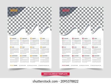 Print Ready One Page wall calendar template design for 2023. Colorful Year 2023 calendar horizontal vector design template, simple and clean design. Calendar for 2023 on White