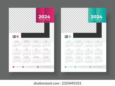 Print Ready One Page wall calendar template design for 2024. Week starts on Sunday