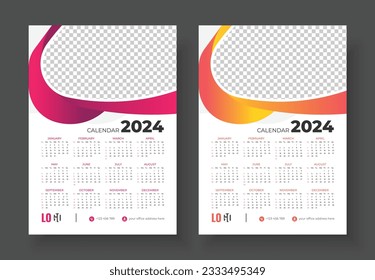 Print Ready One Page wall calendar template design for 2024. Wall Calendar 2024 Template Design. Print Ready One Page wall calendar template design for 2024