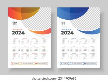 Diseño de plantilla de calendario de pared de una página preparado para impresión para 2024. Diseño de plantillas de Calendario Parcial 2024. Diseño de plantilla de calendario de pared de una página preparado para impresión para 2024. La semana empieza el domingo