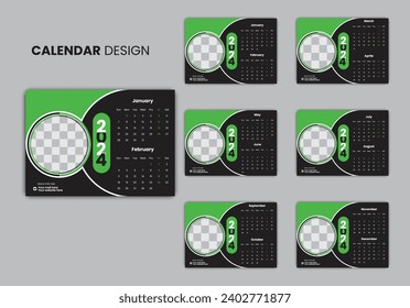 Print Ready One Page wall calendar template design for 2024.