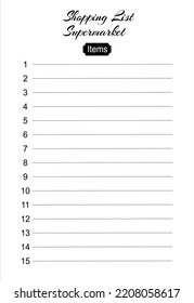 Print ready shopping list supermarket template with white background. Memo pages, to do, daily planner vector Eps8