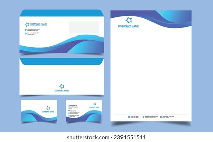 planilla de diseño de papel listo para imprimir que incluye tarjeta de presentación, membrete, envoltura, cubierta, carpeta