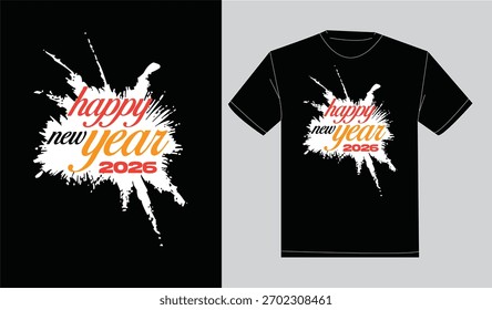 Imprimir pronto tipografia feliz ano novo t-shirt design 2026