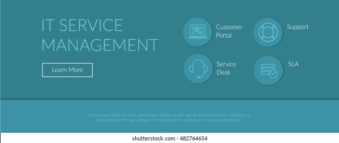 Print Ready And Web Concept Illustration And Background With IT Service Management Process Outline Icons For ITIL, ITSM And DevOps Teams In Material Design Style