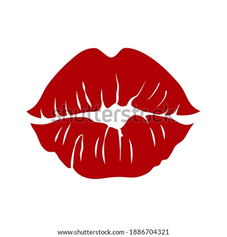 Print of red lips. Valentine's day, kiss icon. Vector illustration on a white background