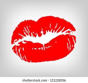 Print of red lips. Vector illustration.