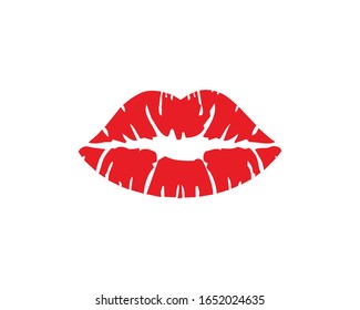 Impresión de labios rojos. Ilustración vectorial en fondo blanco.