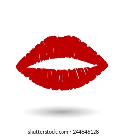 Print of red lips. Vector illustration.