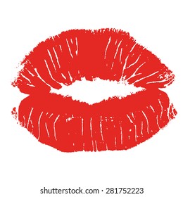 Print of red lips. Vector illustration.