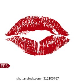 Print of red lips. Vector illustration on a white background. 