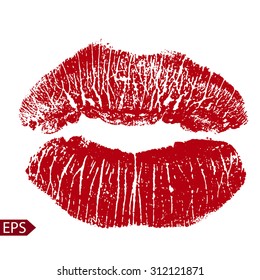Print of red lips. Vector illustration on a white background. 