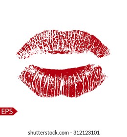 Print of red lips. Vector illustration on a white background. 