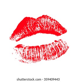 Print of red lips. Vector illustration on a white background. EPS