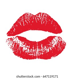 Print of red lips. Vector illustration on a white background. EPS