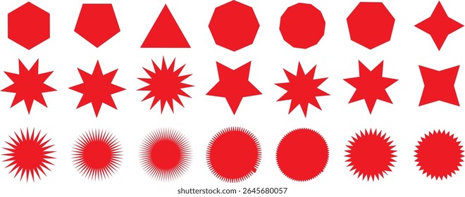 Imprimir conjunto de adesivo vermelho Starburst - coleção de adesivo especial Preço, adesivo de venda, starburst, marca de qualidade, número de raios. Preço de oferta especial. Vermelho	