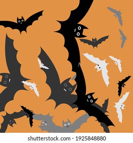 Print Retro Scary Bats Vector Design Pic. Motion Grey Creepy Black Art Flying Bats Fabrics. Light Funny Silver White Modern Style Simple Art. Chaos Attack Orange Spooky Halloween Modern Design.