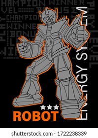 Print with Robot. Vector t-shirt illustration for boy 
