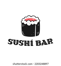 Print with a roll with the text sushi bar. The concept logo of a sushi bar, Asian fast food. Vector isolated illustration of Japanese cuisine.