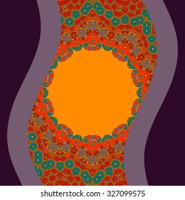 Print Round mandala frame for text, oriental design vector artwork Warm color