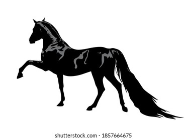 print running black horse on a white background