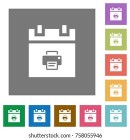 Print schedule item flat icons on simple color square backgrounds