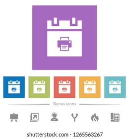 Print schedule item flat white icons in square backgrounds. 6 bonus icons included.
