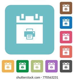 Print schedule item white flat icons on color rounded square backgrounds