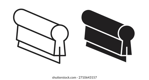 Icono de pantalla de impresión en un diseño de Vector de trazo negro y versión sólida plana sobre fondo blanco