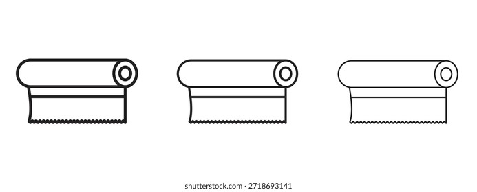 Conjunto de pictogramas negros con el logotipo del icono de la pantalla de impresión. arte de contorno de línea delgada.