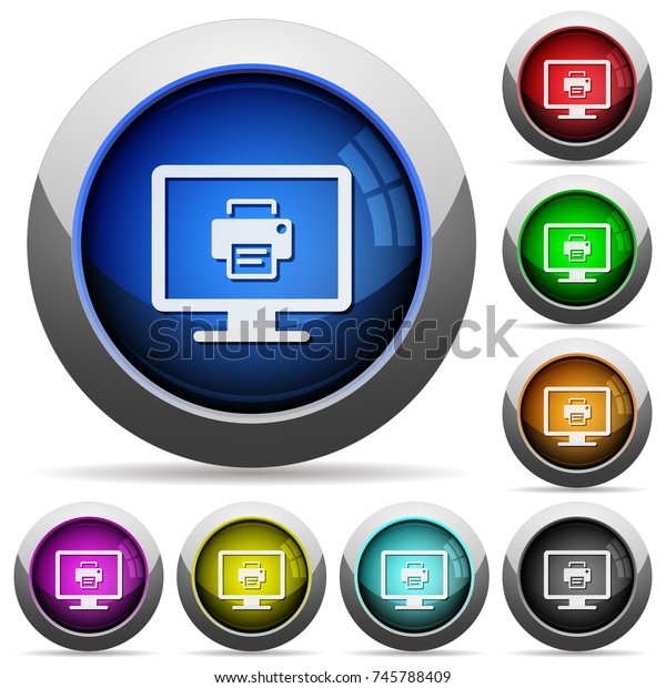 Print Screen Icons Round Glossy Buttons Stock Vector (Royalty Free