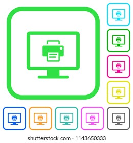 Print screen vivid colored flat icons in curved borders on white background