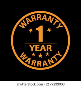 Print - seal 1 year warranty. - Orange emblem for printing.  Vector typography design element isolated on white background. 