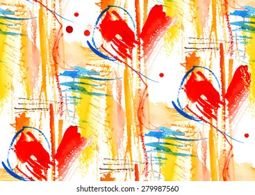 print/ seamless pattern abstract illustration with red heart/ watercolor painting/ valentine/ Lover's Day greetings/ vector illustration