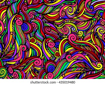 Print, seamless pattern of bright colored curls, frizz. Optical illusion. Vector illustration